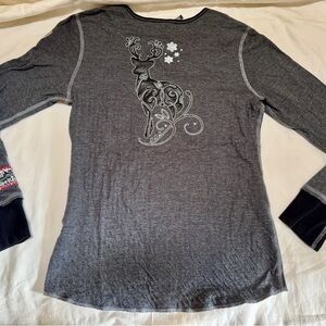 Alp N Rock Gray Long Sleeve Top with Reindeer Design